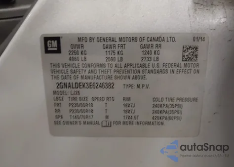 2014 Chevrolet Equinox Ltz from USA, damaged, VIN 2GNALDEK3E6246382